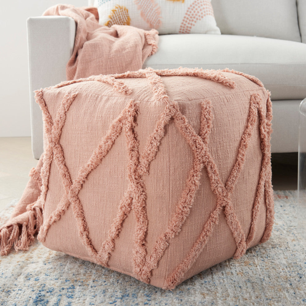 Mina Victory SH018 Pouf, Blush, 16X16X16