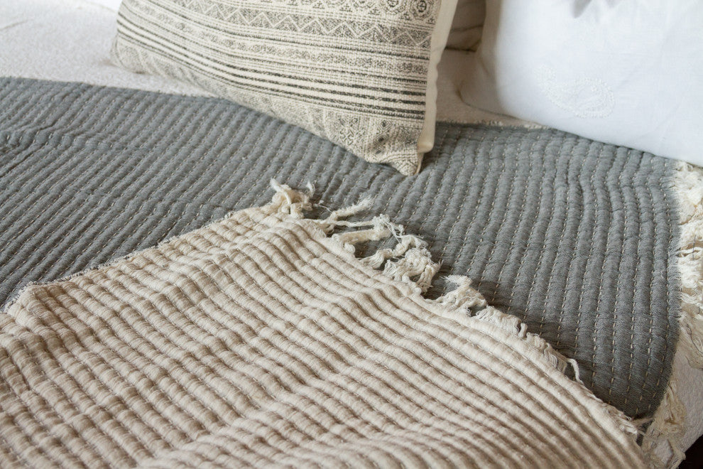 Pewter Quilted Hand-Loomed Cotton Throw