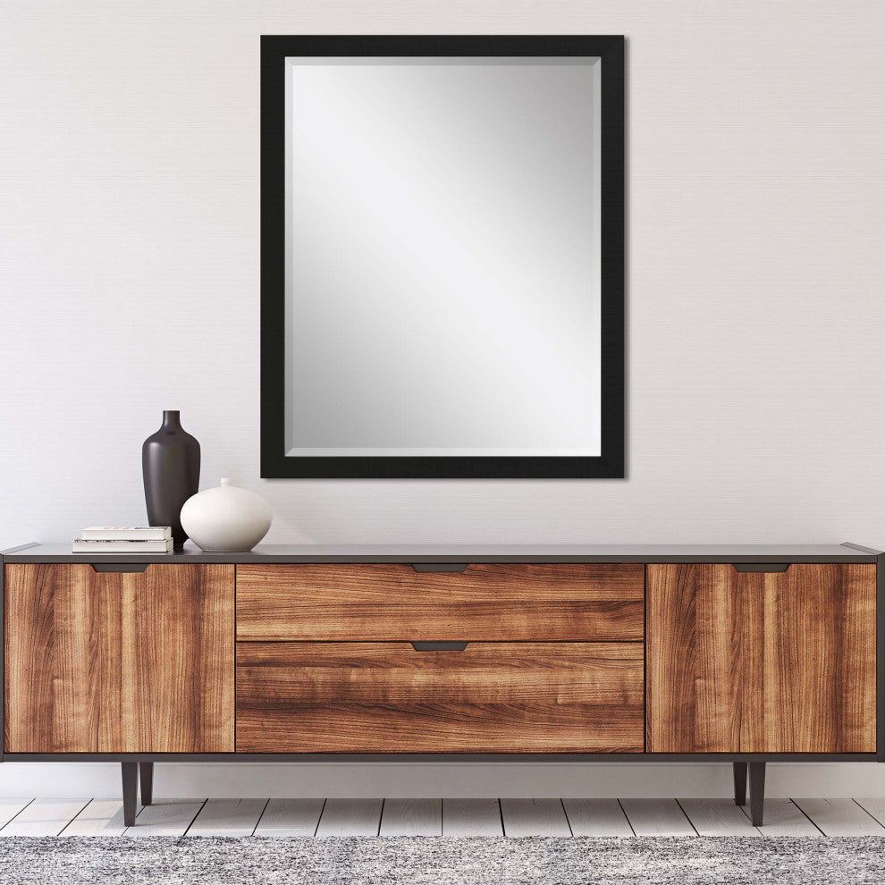 Framed Beveled Mirror, Black, 33"x43"