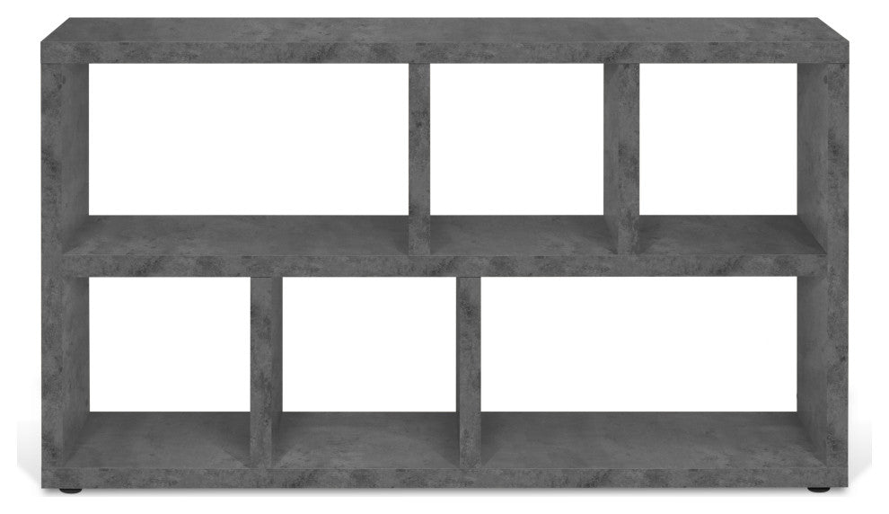 Modern Low Bookcase Open Console, Faux Concrete
