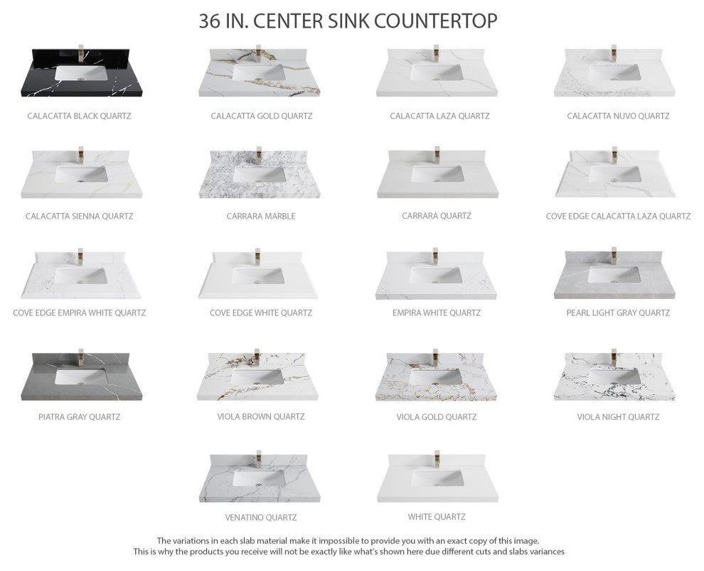 Cambridge 36 Center Sink Bath Vanity in White 2" Calacatta Nuvo
