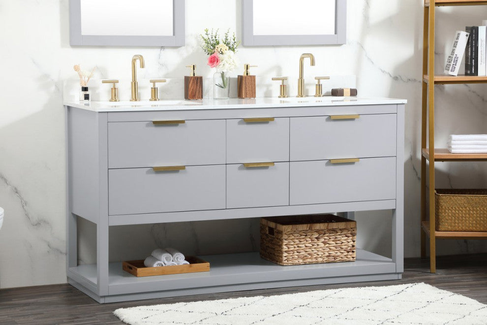 Elegant VF19260DGR-BS 60"Single Bathroom Vanity, Gray With Backsplash
