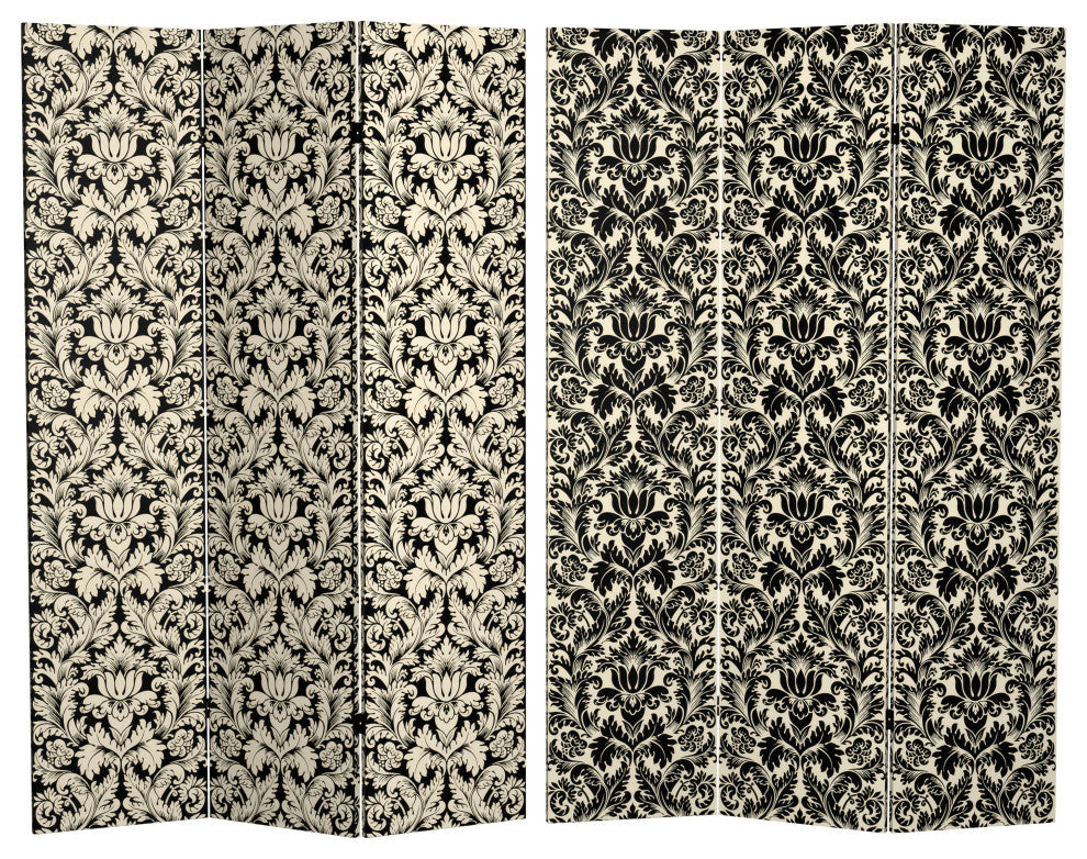 6' Tall Double Sided Ebony Damask Canvas Room Divider