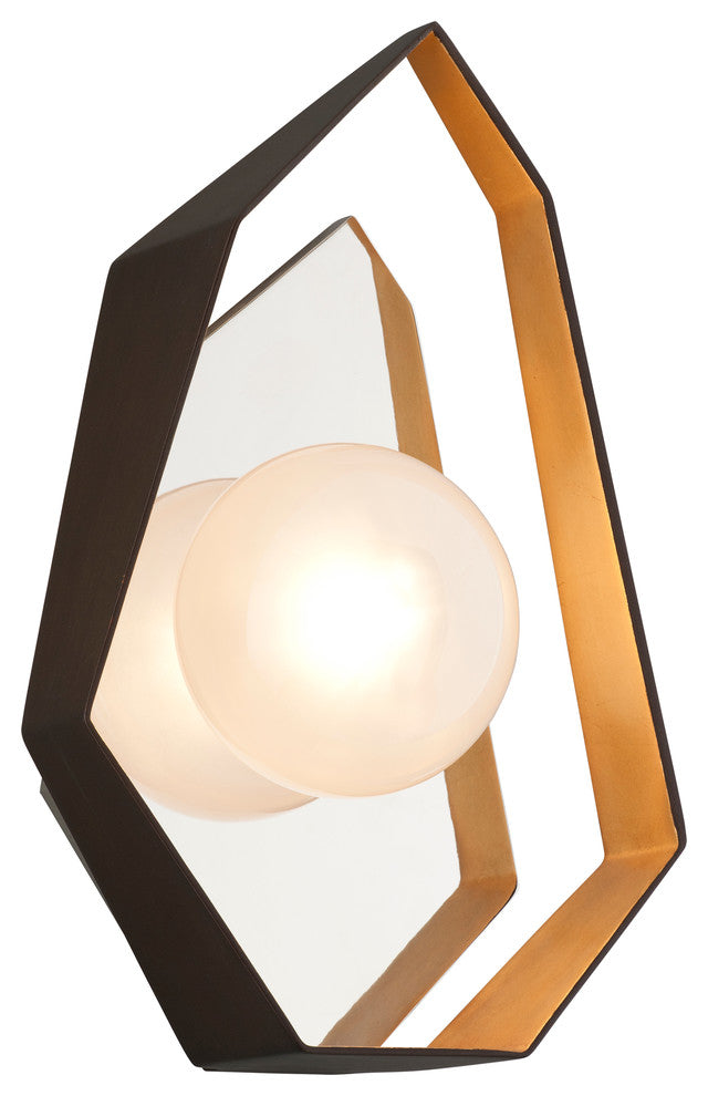 Origami LED Wall Sconce, Bronze With Gold Leaf With Frosted Clear Glass