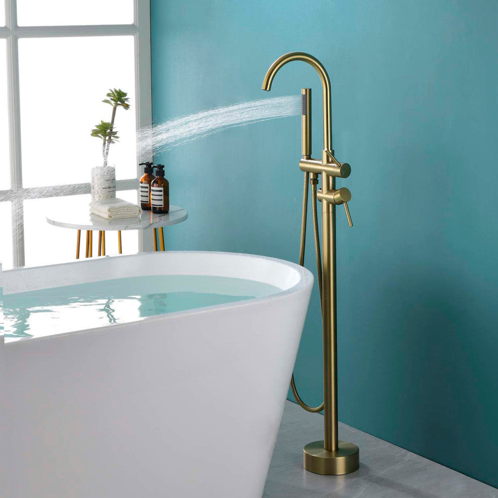 Givingtree Contemporary Floor Mount Tub Filler Trim, Brushed Nickel, Gold
