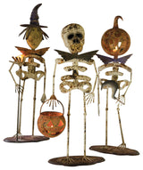 3-Piece Rustic Halloween Standing Figurines Set, Metal Skeletons