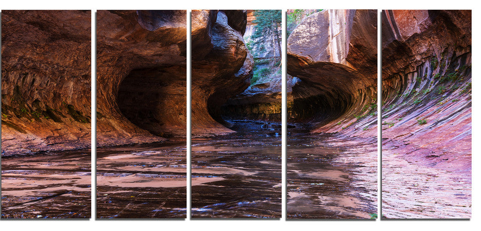 Cave in Zion National Park Utah, Landscape Canvas Art Print, 60"x28", 5 Panels