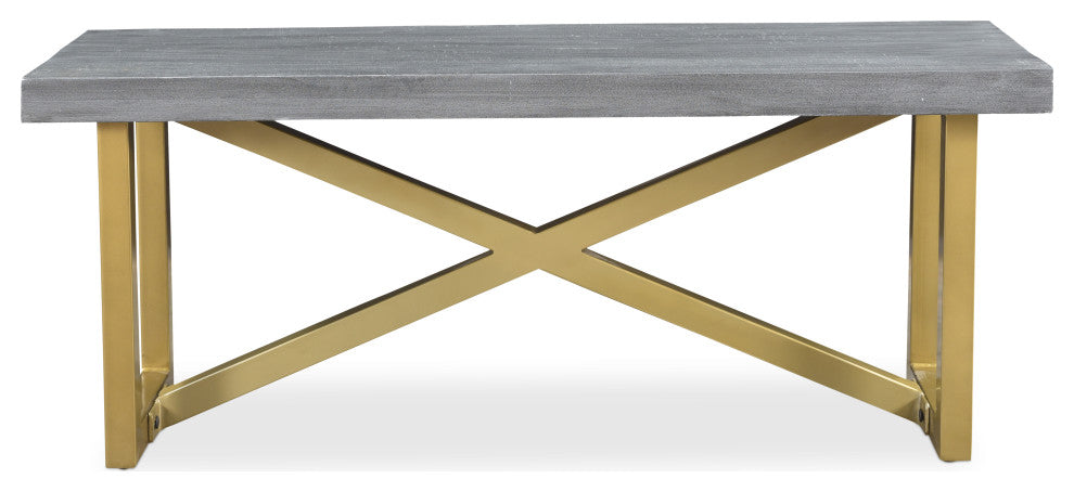 Raven Grey Mango Wood Dining Bench With Gold Iron 50"