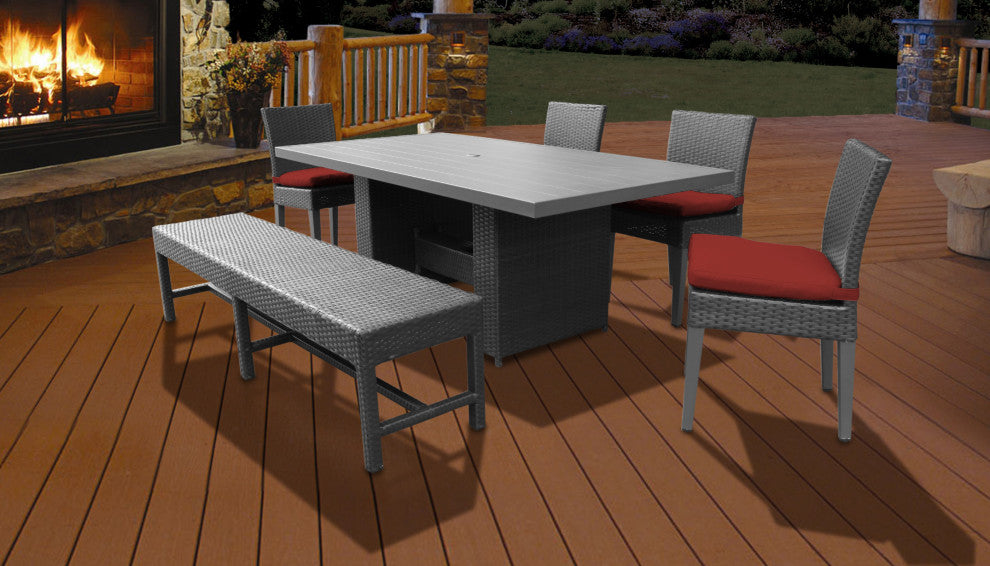 Belle Rectangular Patio Dining Table, 4 Chairs and 1 Bench Terracotta
