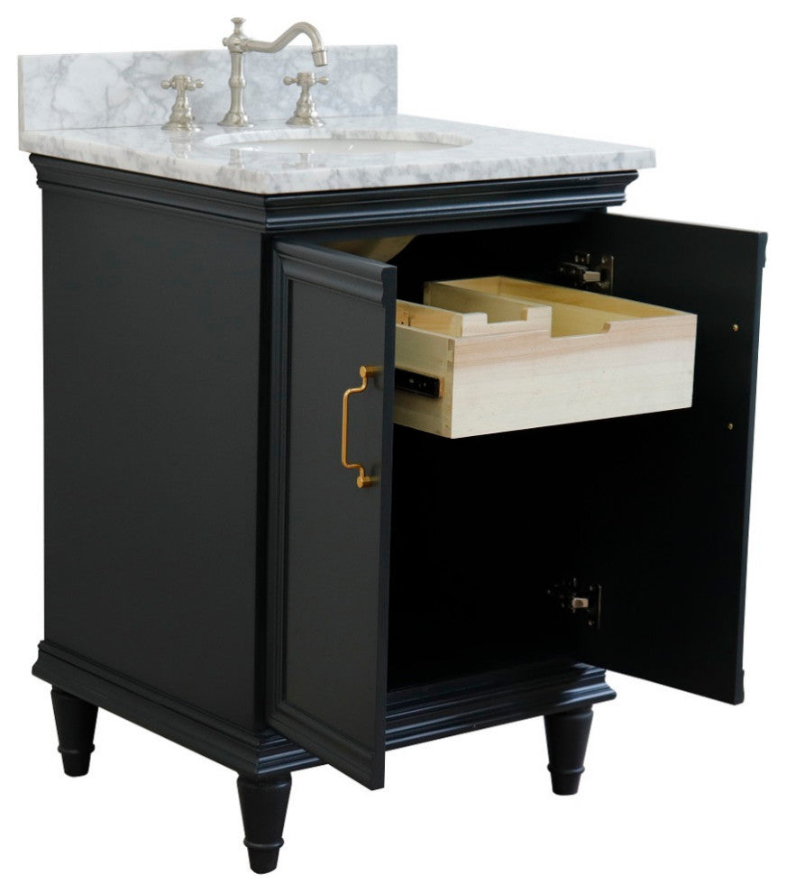 25" Single Vanity, Dark Gray Finish With White Carrara  And Oval Sink