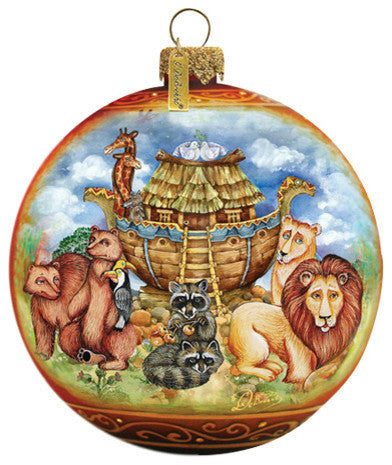 Hand Painted Scenic Glass Ornament Noah''s Ark Ball