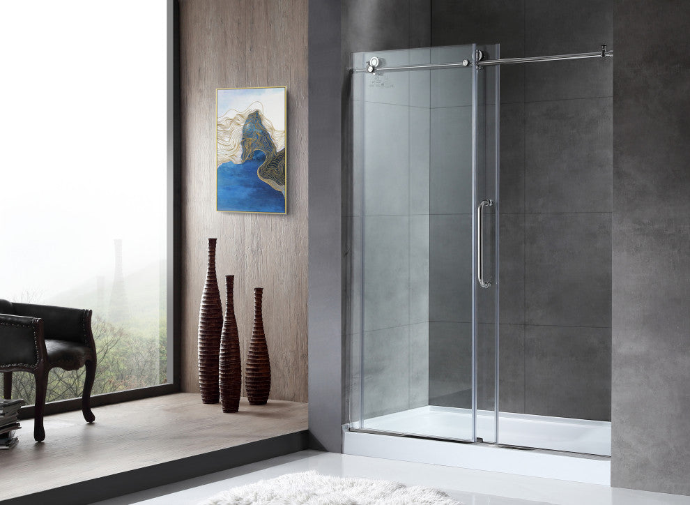 ANZZI Leon Series 60 in. x 76 in. Frameless Sliding Shower Door, Chrome