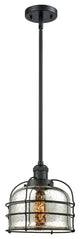 1-Light Large Bell Cage 8" Pendant, Matte Black, Glass: Silver Mercury