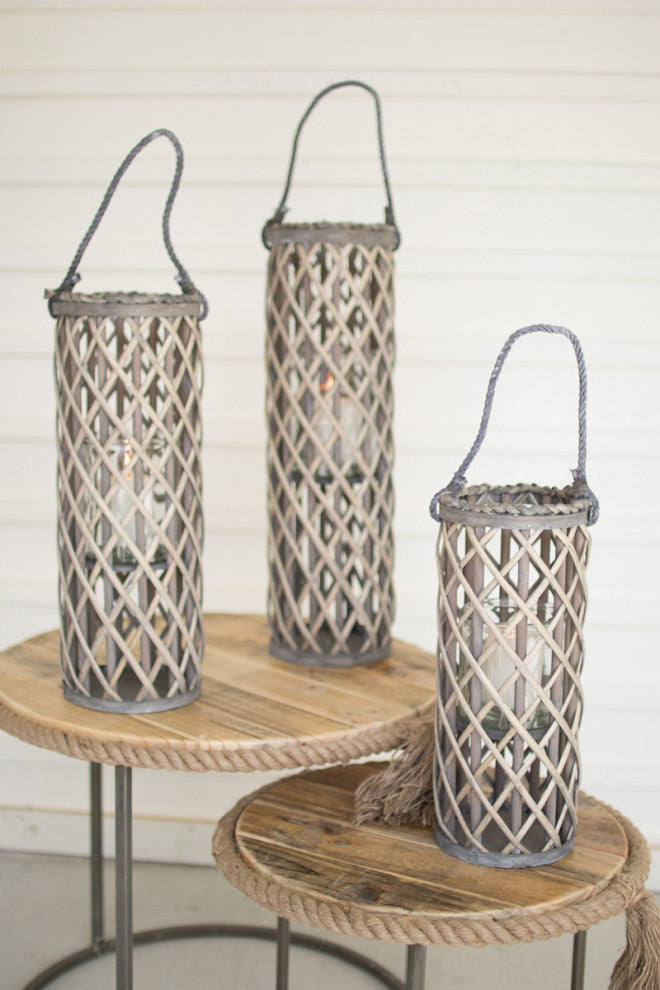 Gray Willow Lanterns Recycled Glass Candle Holder Lattice Design, 3-Piece Set