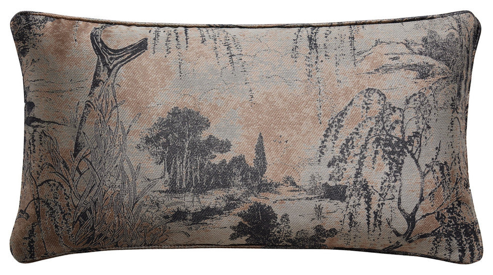 Pastoral Jacquard Lumbar Decorative Pillow, 14"x26", Rose Gold