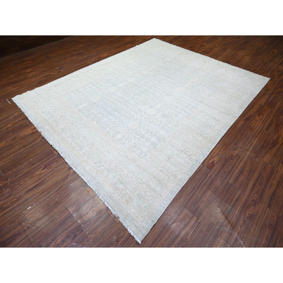 Chrome Gray Khotan Pomegranate Wool Hand Knotted Oriental Rug, 7'11"x9'10"