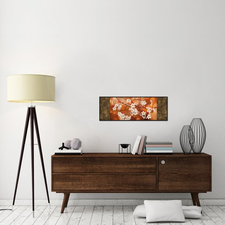 "Orange Sakura" Framed Canvas Giclee by Jenny Thomlinson, 37x13"