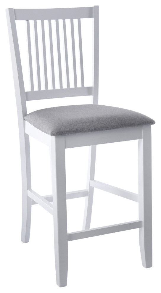 Set of 2 Slat-Back Padded Wood Counter Stools, White