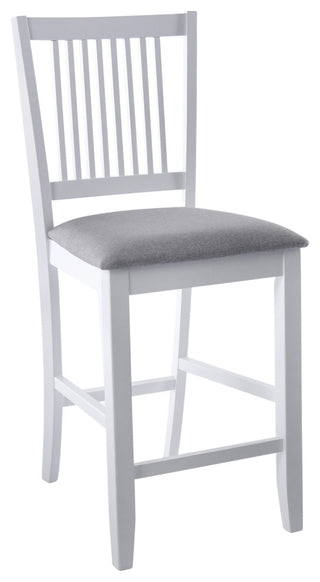 Set of 2 Slat-Back Padded Wood Counter Stools, White