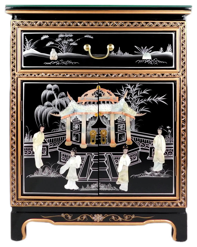 Black Lacquer 30" Shoe Cabinet 14" With Mother of Pearl