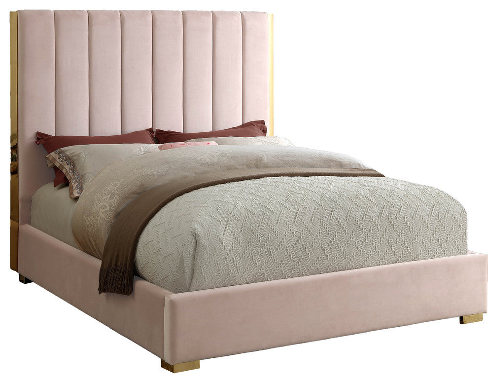 Becca Velvet Upholstered Bed, Pink, King