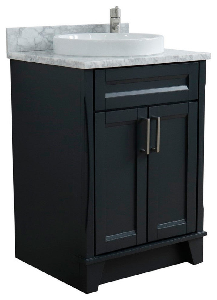 25" Single Sink Vanity, Dark Gray Finish With White Carrara Marble