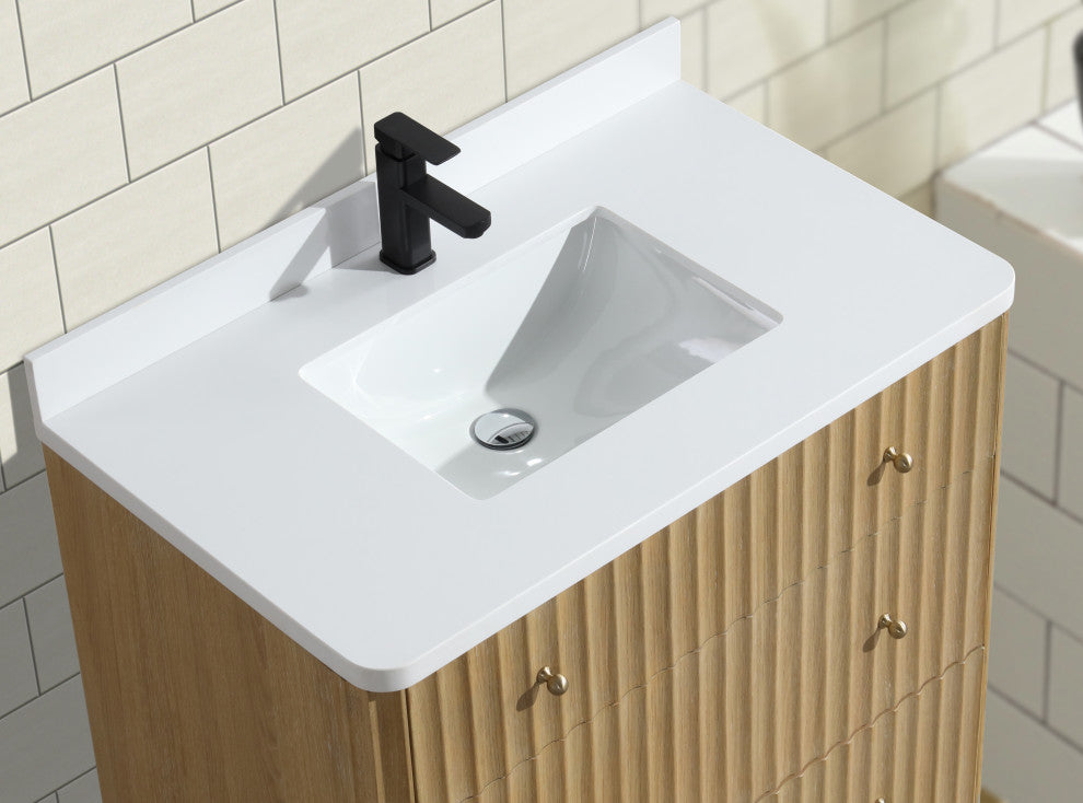 La Jolla Bathroom Vanity, Washed Oak, 36", Single Sink, Freestanding