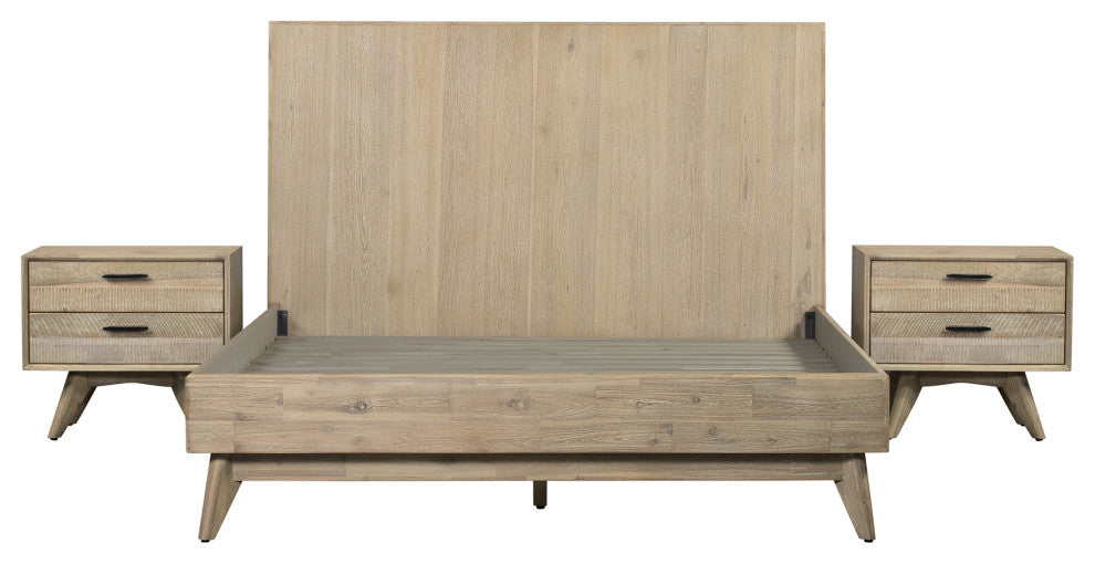 Baly 3-Piece Acacia King Platform Bed and Nightstands Bedroom Set