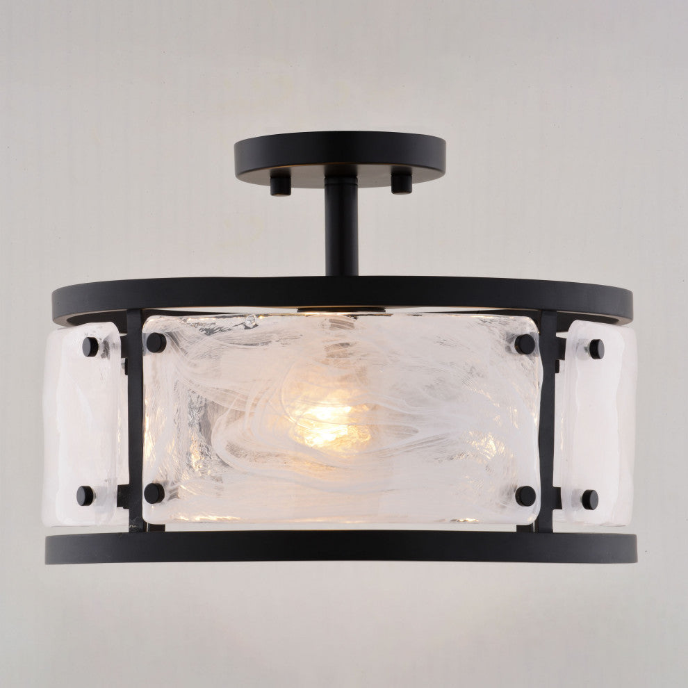 Wilder 3-Light Matte Black Modern Drum Semi Flush Mount Ceiling Fixture Entryway