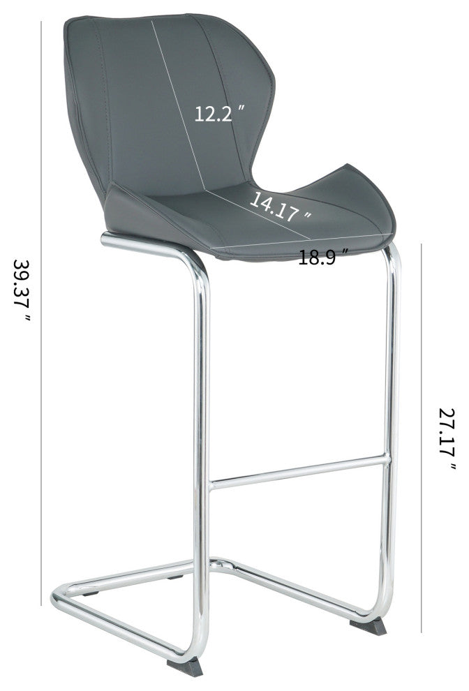Modern PU 4 Bar chairs with Metal Legs for Dining,kitchen and Bar, Grey