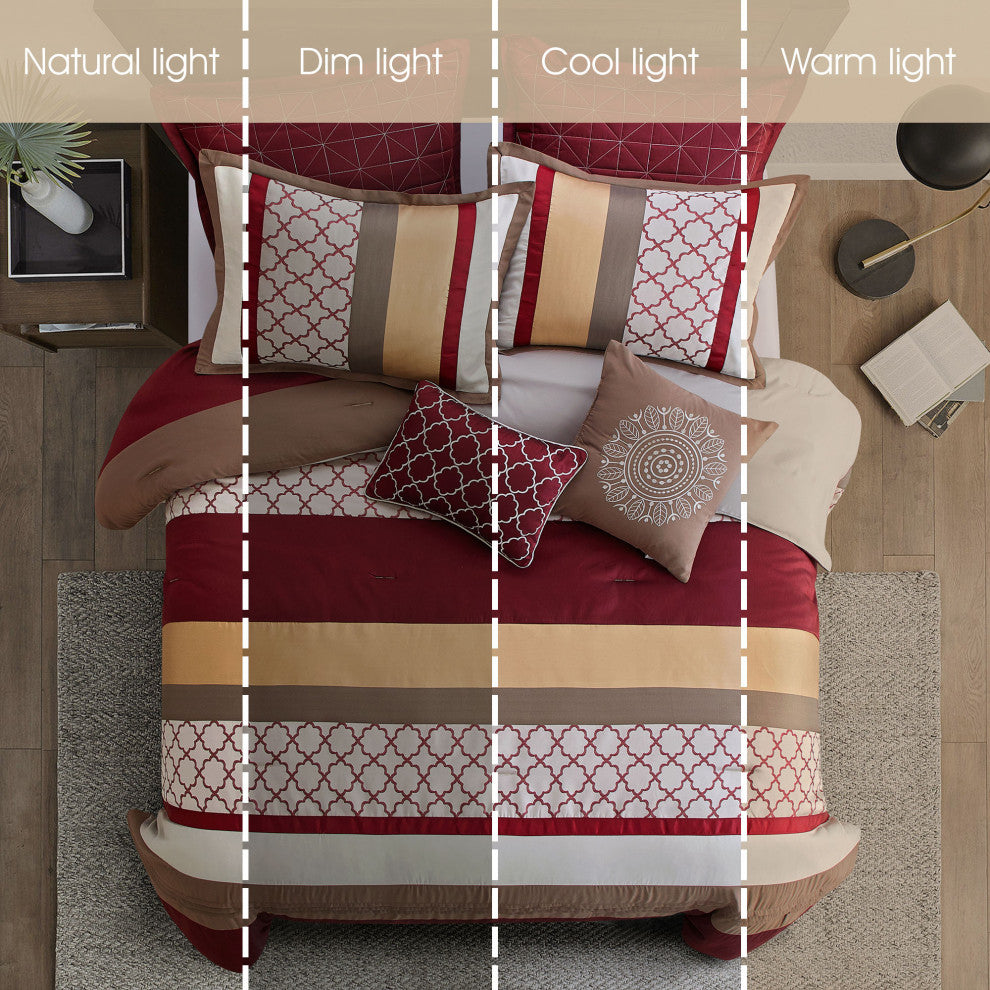 Avalon 8-Piece Comforter Set, Berry Taupe, Queen