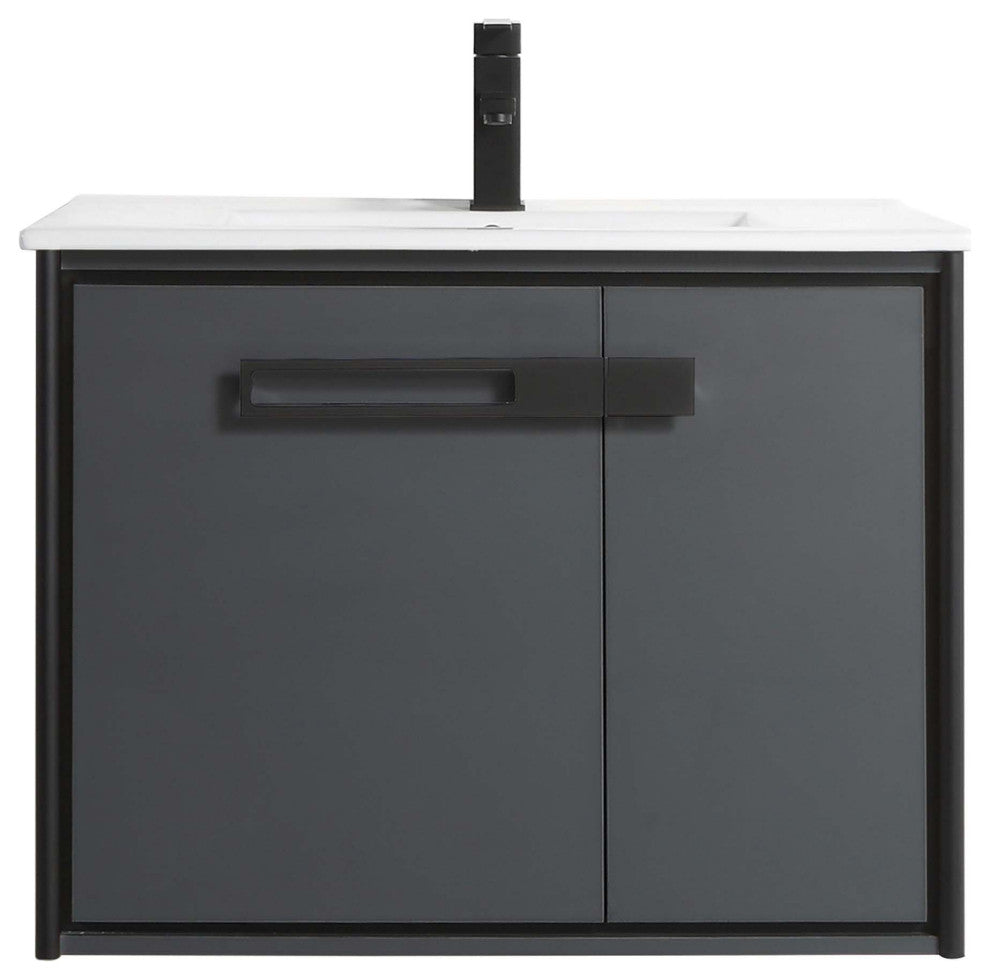 Oakville Wall Mount Bathroom Vanity, Onix Grey, 30", Black Hardware