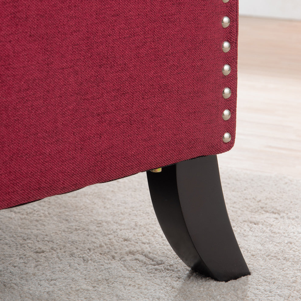 27" Wide Tufted Fabric Wingback Chair, Wine Red