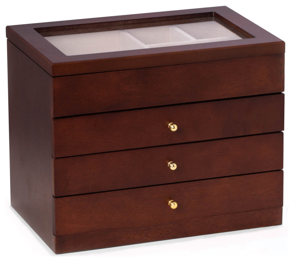 Rosewood Jewelry Box, Glass Viewing Top