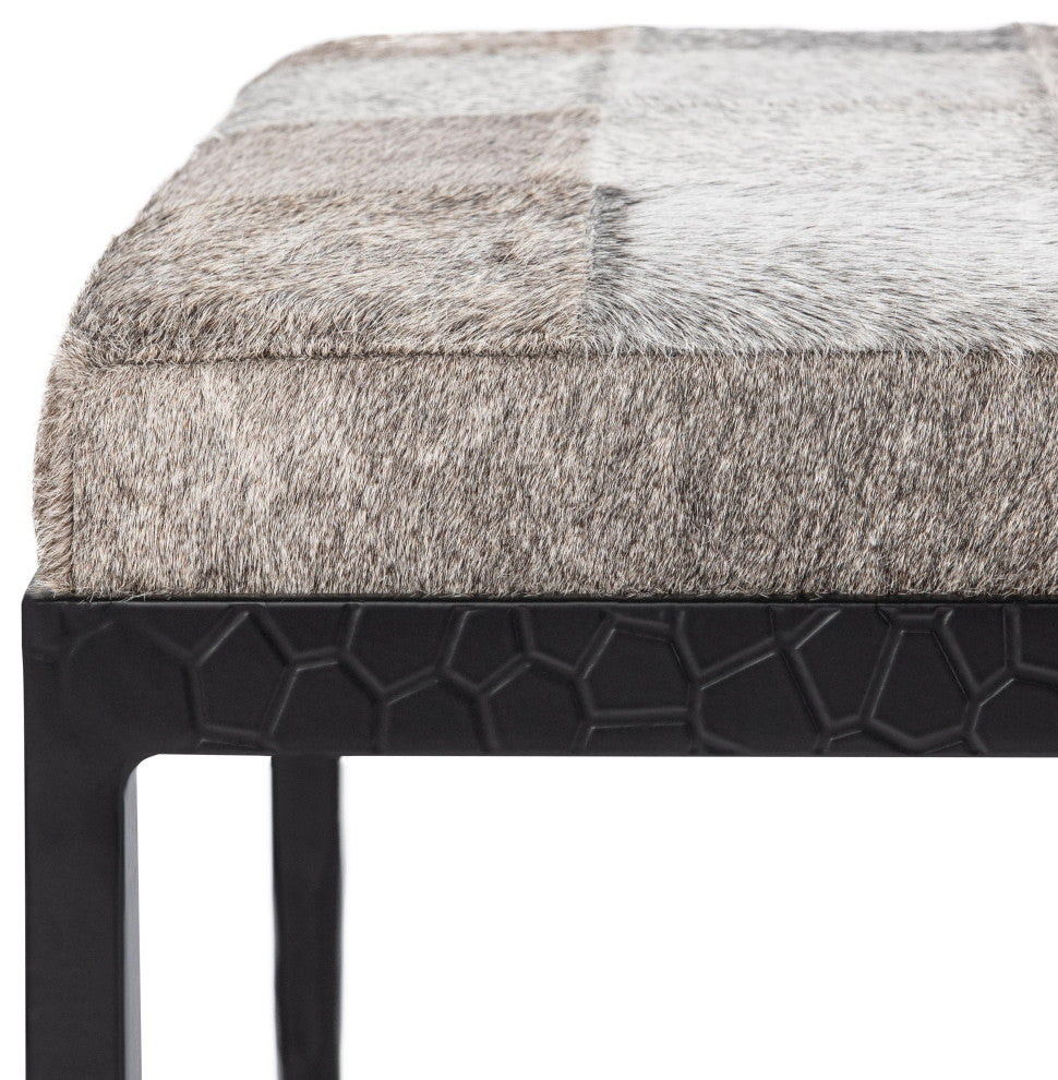 Achen Leather Hide Ottoman Bench by Kosas Home , Gray, 60"