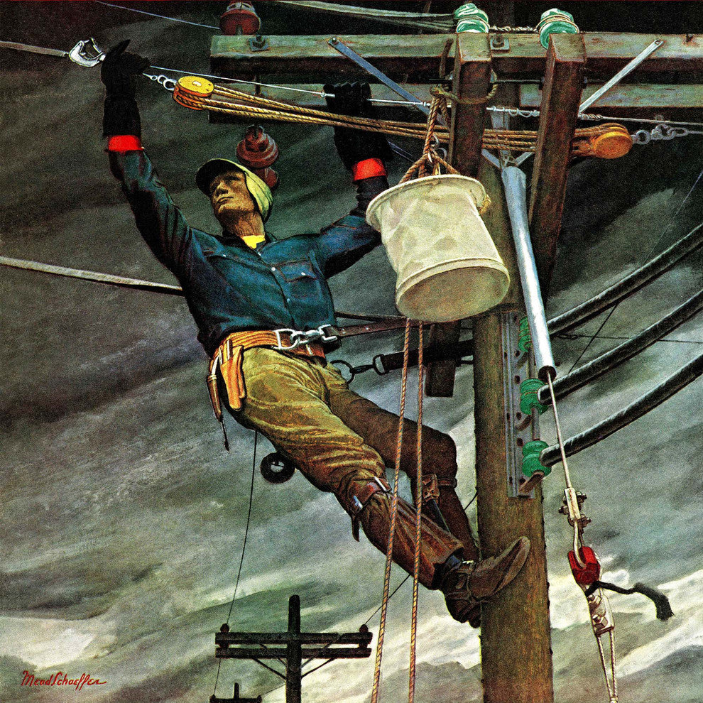 "Telephone Lineman" Painting Print on Canvas by Mead Schaeffer