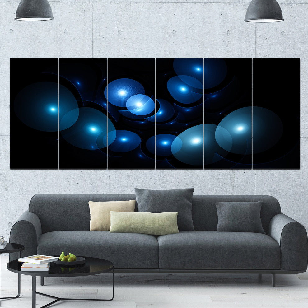 Bright Blue 3D Surreal Circles, Abstract Art on Canvas, 70"x28", 6 Panels