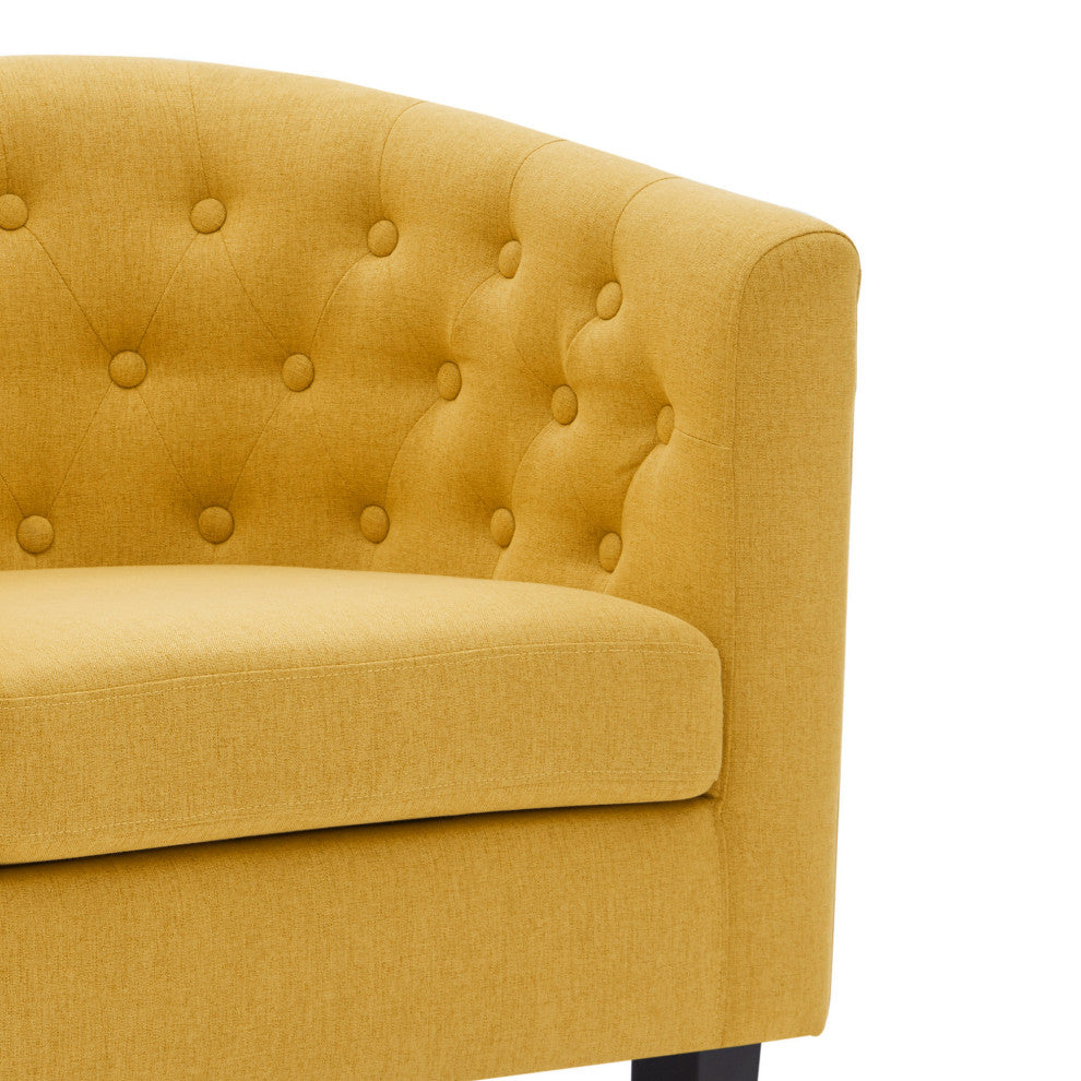Upholstered Tufted Barrel Chair Roll Armrest Accent Chair, Yellow