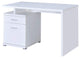 Contemporary Desk, Storage Drawers With Bar Pulls and Small Open Shelf, White