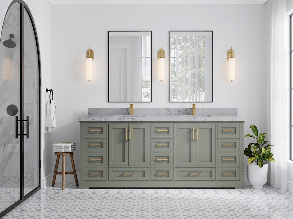 Boston 84 Double Sink Bath Vanity in Evergreen 2" Venatino Quartz