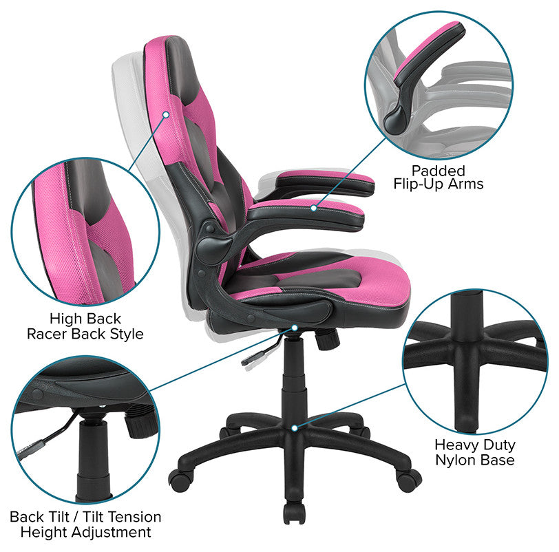 X10 Ergonomic Gaming-Office-Computer Adjustable Swivel Chair-Flip-up Arms, Pink