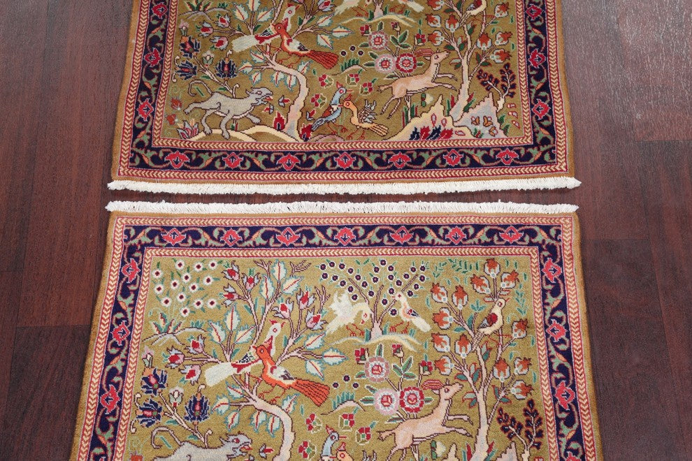 Consigned, Persian Tabriz Novelty Handmade Oriental Area Rug, Green, 2'1"X2'10"