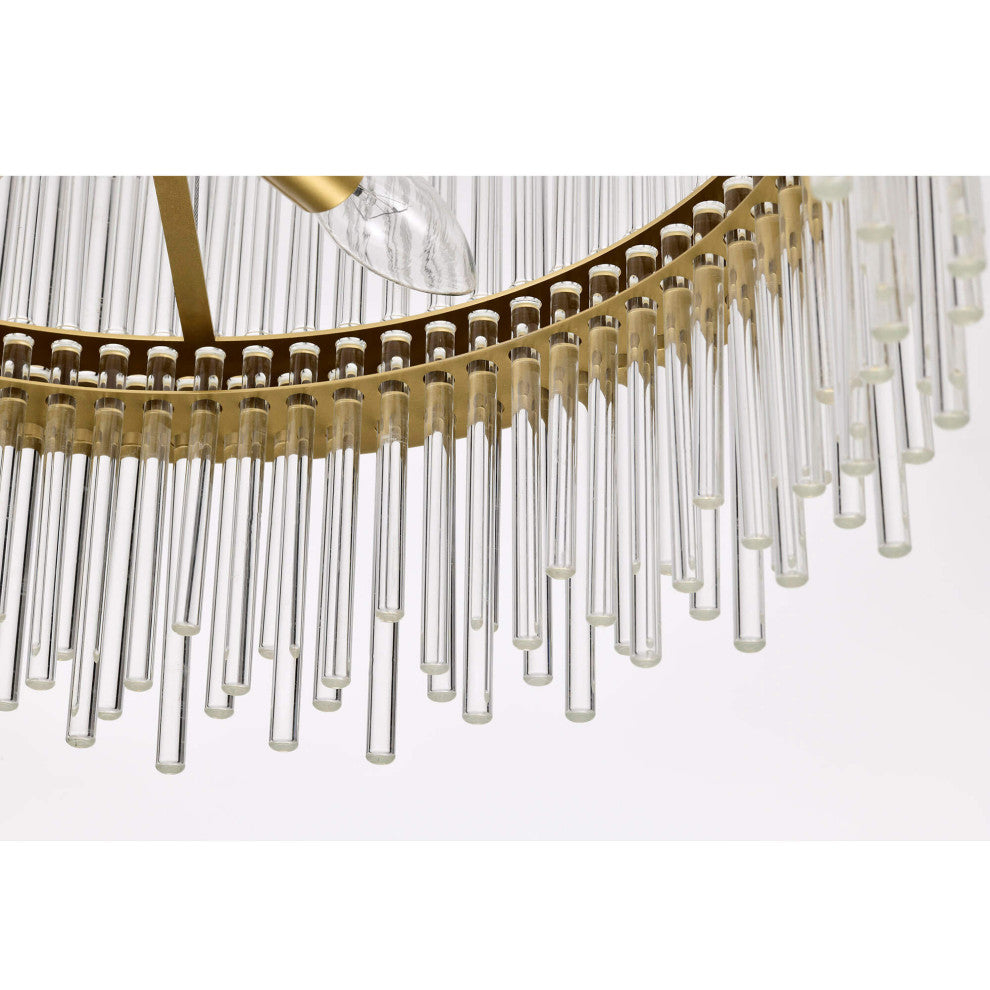 Casandra 5-light Modern Gold Drum Chandelier With Clear Glass Bars