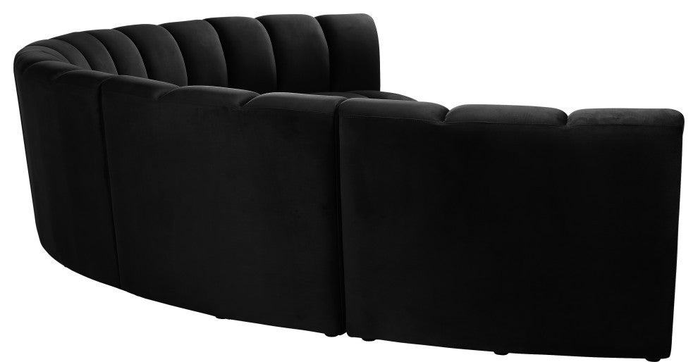 Infinity Channel Tufted Velvet Modular Chair, Black, 6 Piece