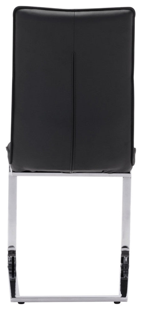 Dining Chair, Set of 2, Faux Vinyl Leather, Steel, Black, Chrome, Cafe Bistro