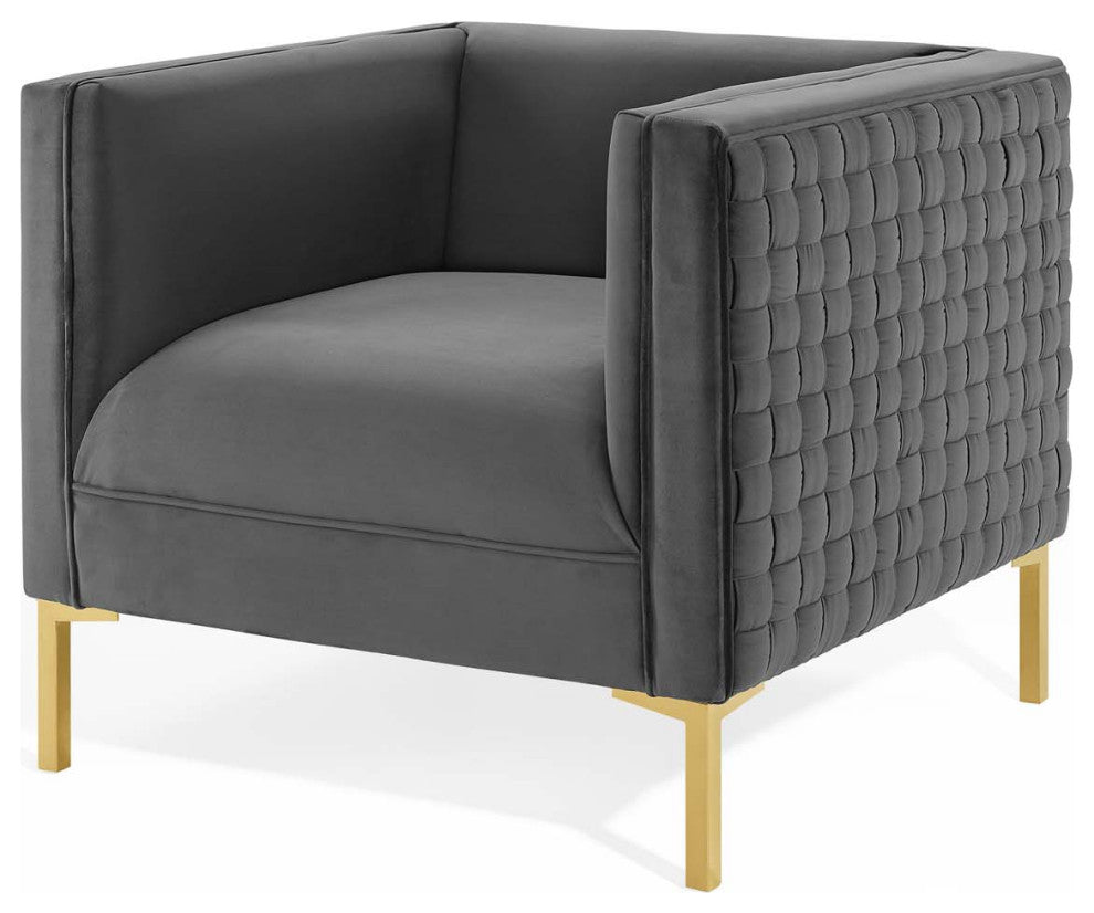 Armchair Accent Chair, Velvet, Dark Gray, Modern, Living Lounge Hospitality