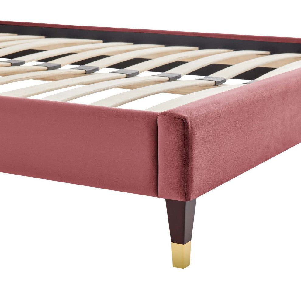 Harlow Full Performance Velvet Platform Bed Frame Dusty Rose