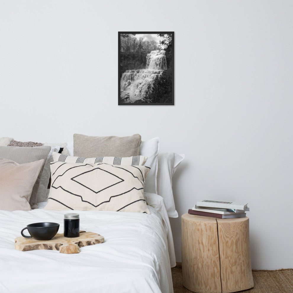 Chittenango Waterfall in Black and White Framed Photo Paper Wall Art Prints, Black, 18" X 24"