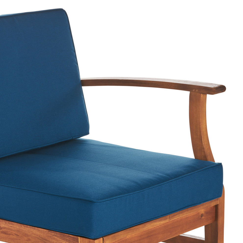 GDF Studio Judith Outdoor 9 Seater Sectional Sofa Set With Cushion, Teak/Blue