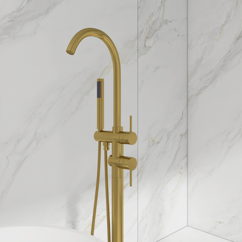 Freestanding Double Handle Clawfoot Tub Faucet, Gold